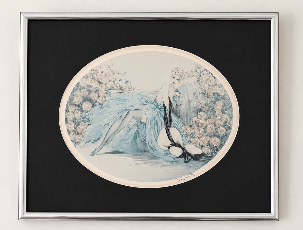 Louis Icart “La Belle Rose” Vintage Lithograph Print Art Deco Mirror Frame